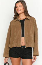 Nehir Kahverengi Süet Bubble Hem Bomber Ceket