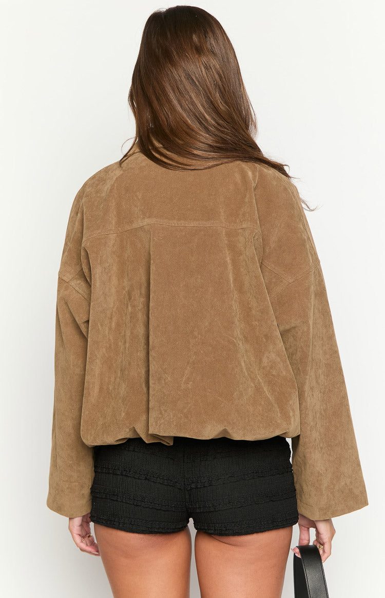 Nehir Kahverengi Süet Bubble Hem Bomber Ceket