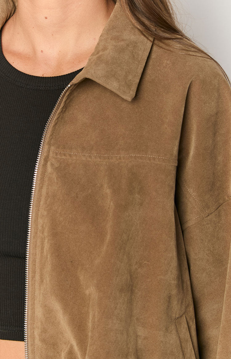 Nehir Kahverengi Süet Bubble Hem Bomber Ceket