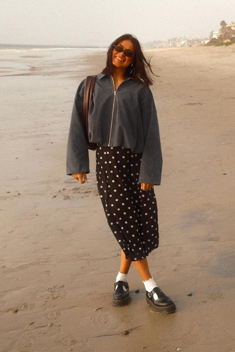 River Steel Grey Suedette Bubble Hem Bomber Ceket