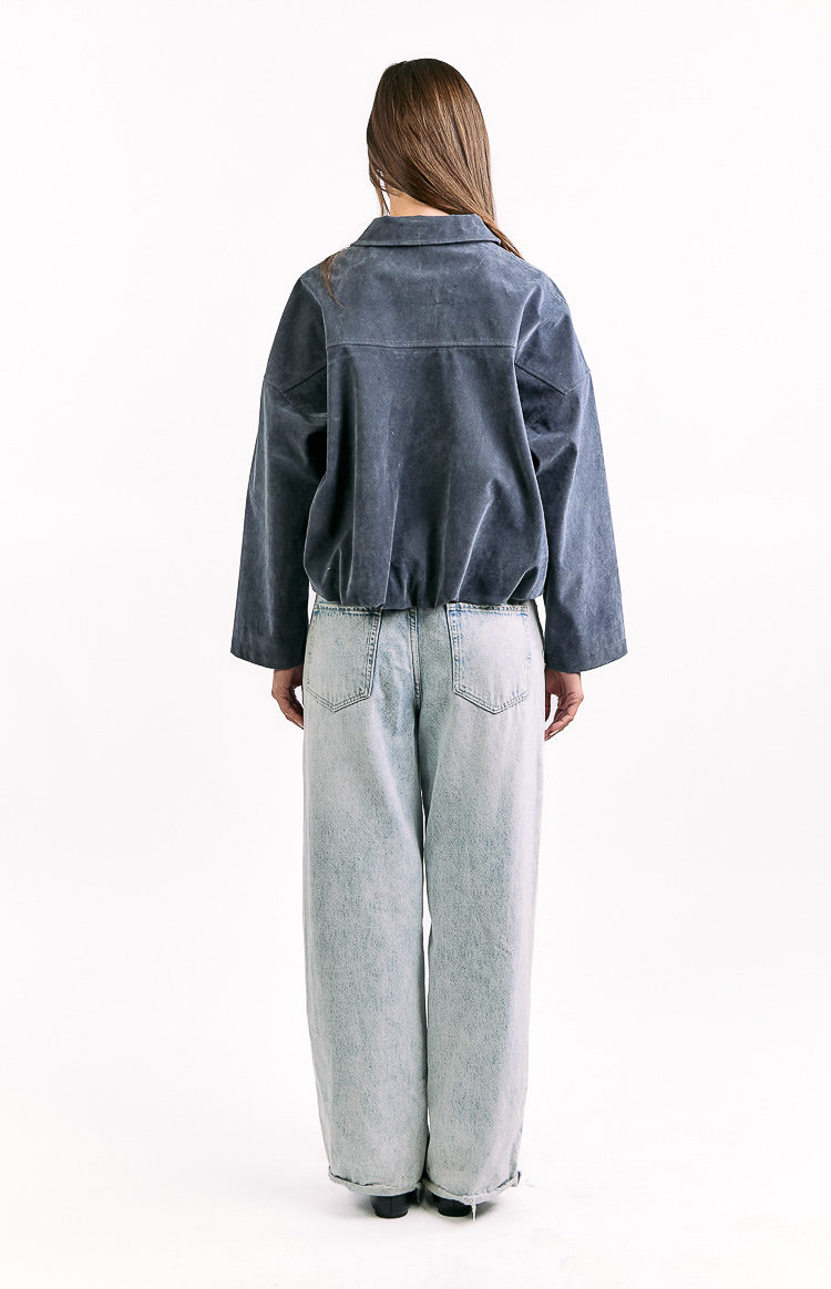 River Steel Grey Suedette Bubble Hem Bomber Ceket