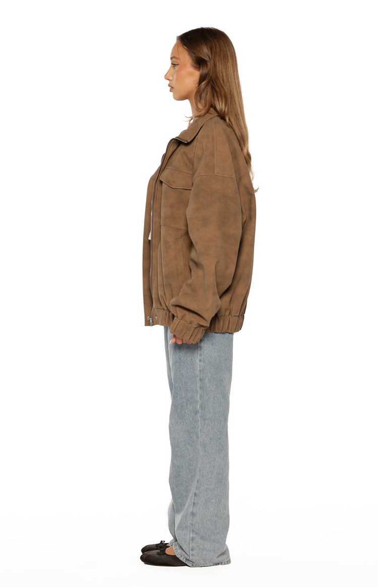 Sapna Kahverengi Oversized Funnel Yaka Süet Ceket