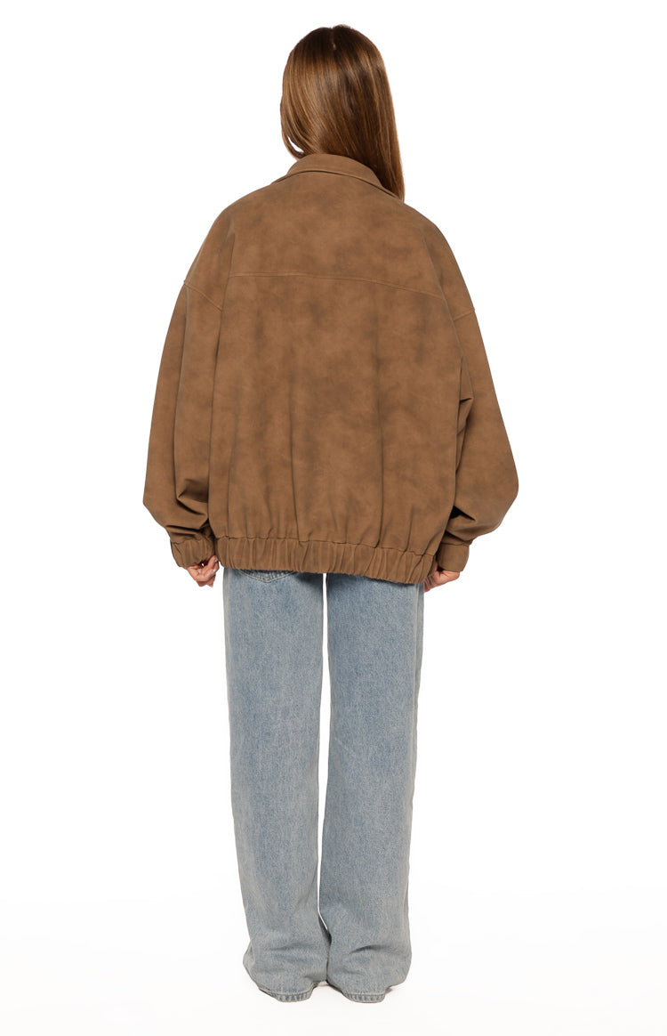 Sapna Kahverengi Oversized Funnel Yaka Süet Ceket