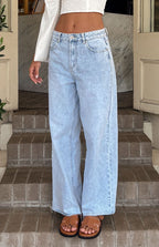 O Senin Işık Yıkama Denim Geniş Paça Boyfriend Jean