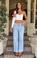 O Senin Işık Yıkama Denim Geniş Paça Boyfriend Jean