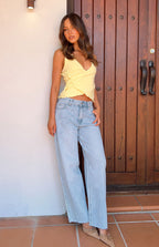 O Senin Işık Yıkama Denim Geniş Paça Boyfriend Jean