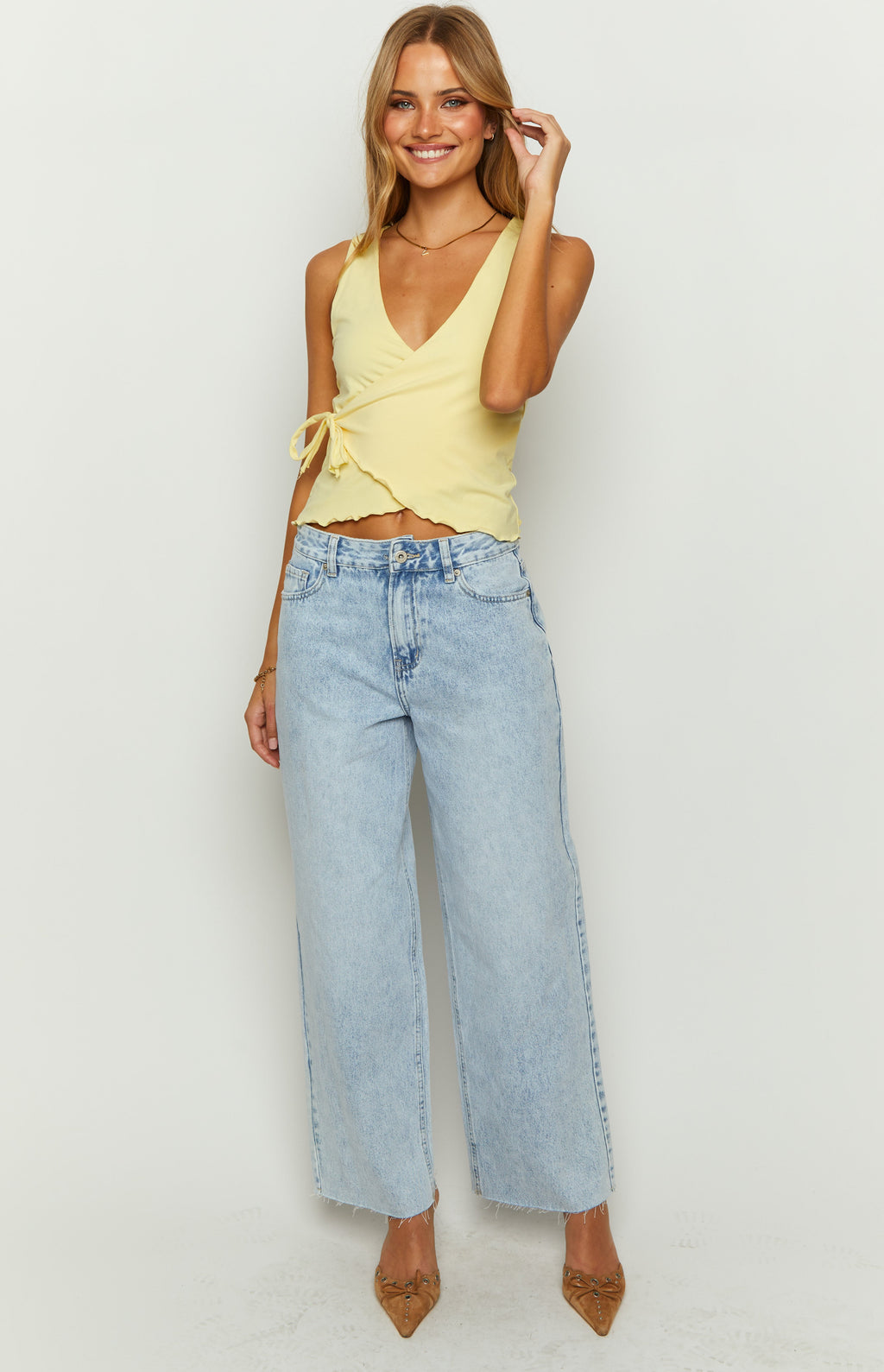 O Senin Işık Yıkama Denim Geniş Paça Boyfriend Jean