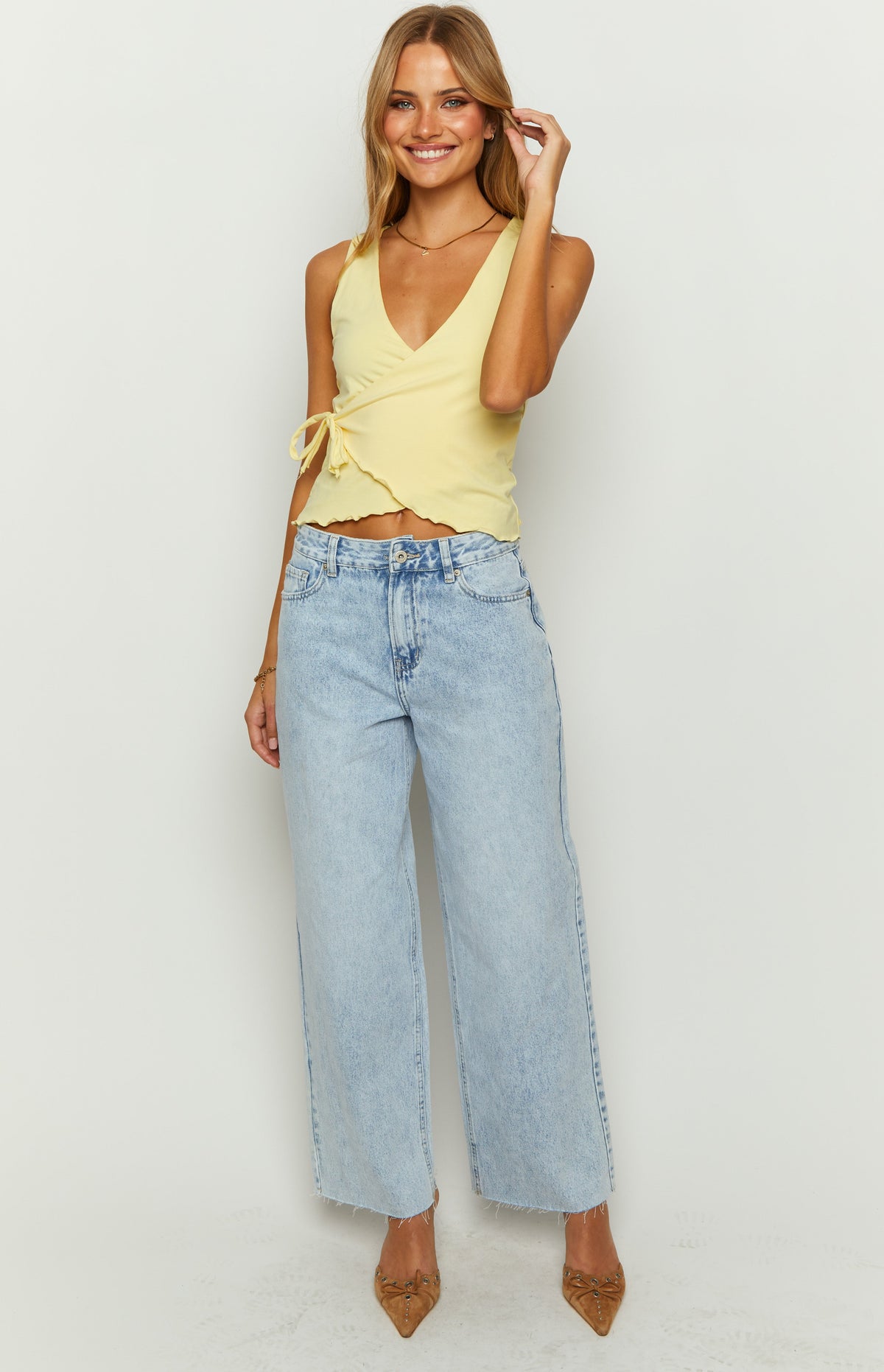 O Senin Işık Yıkama Denim Geniş Paça Boyfriend Jean