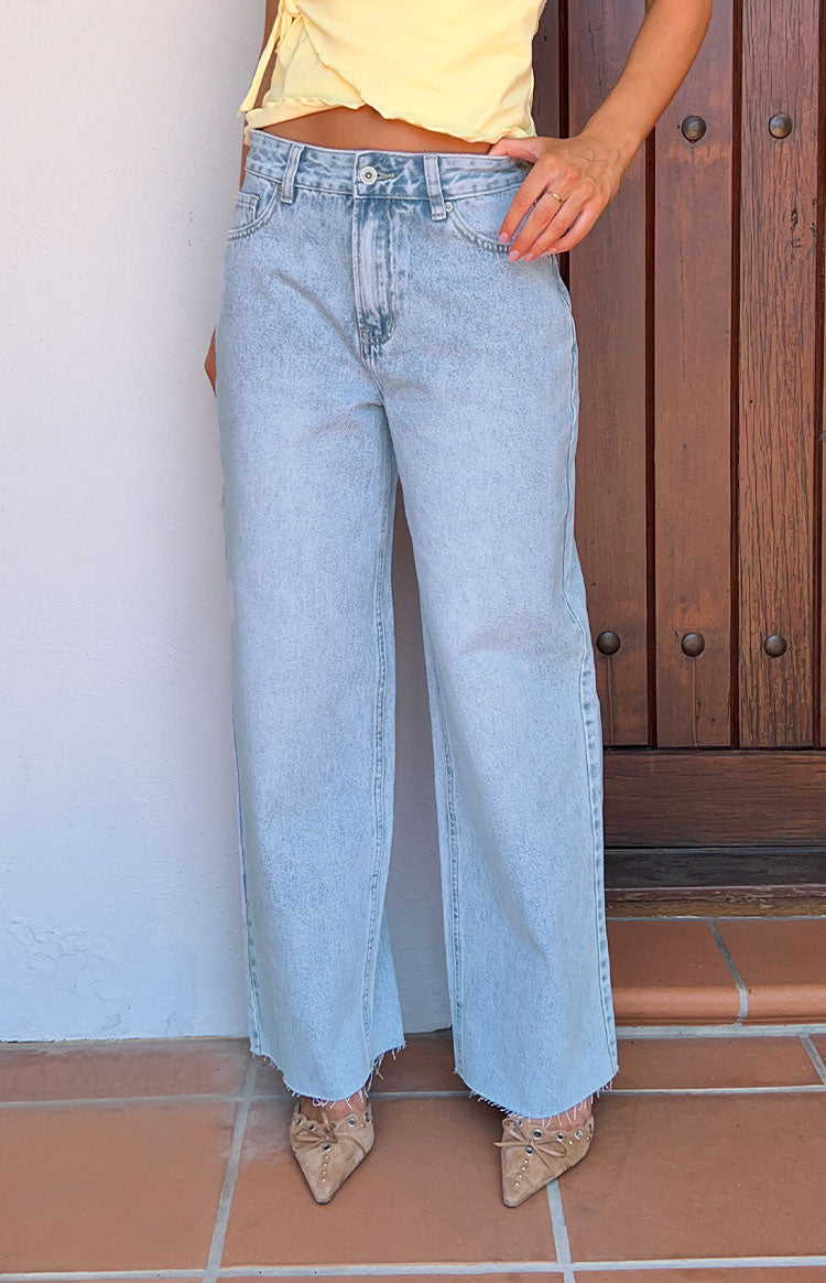 O Senin Işık Yıkama Denim Geniş Paça Boyfriend Jean