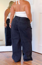 Onun Siyah Geniş Paça Boyfriend Jeanleri