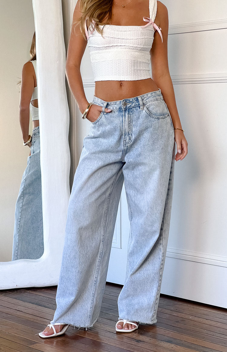 O Senin Işık Yıkama Denim Geniş Paça Boyfriend Jean