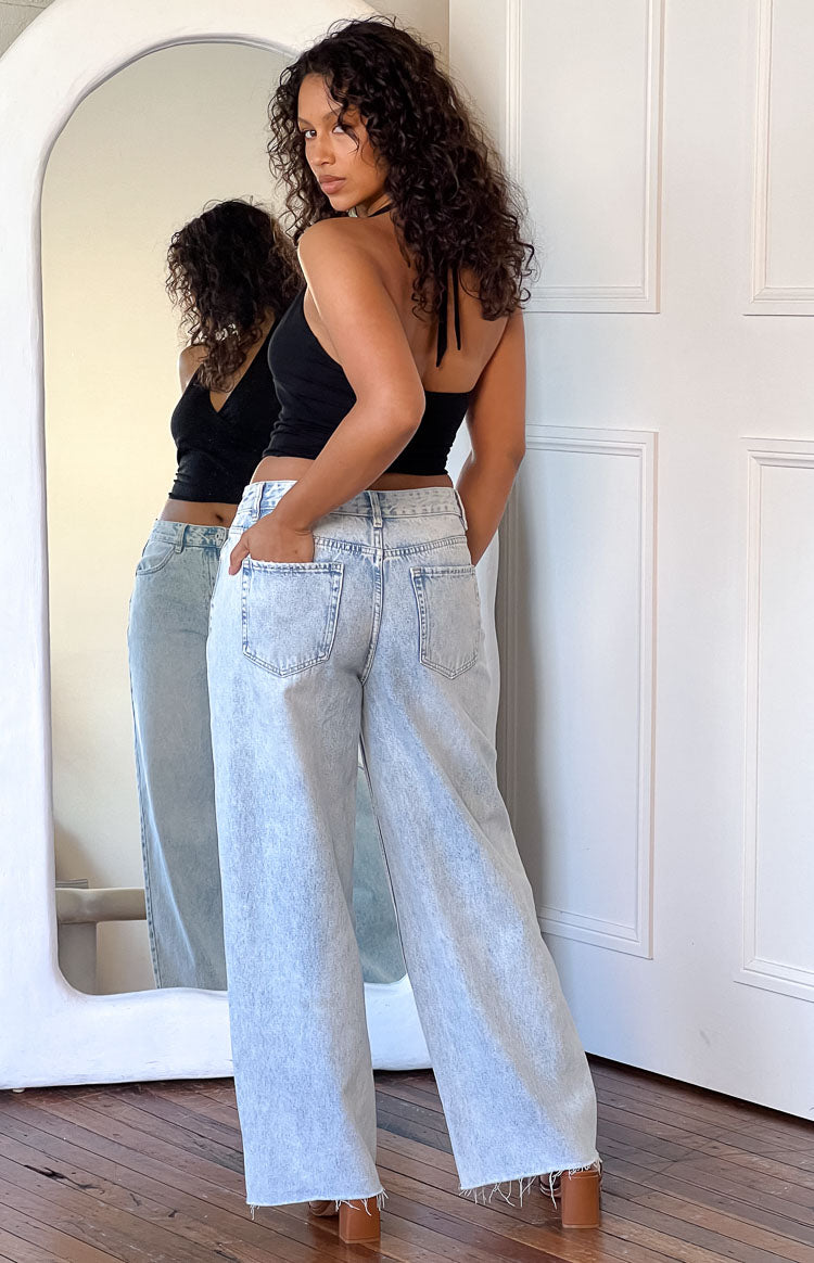 O Senin Işık Yıkama Denim Geniş Paça Boyfriend Jean