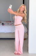 Sia Açık Pembe Çizgili Katlanabilir Jersey Pantolon