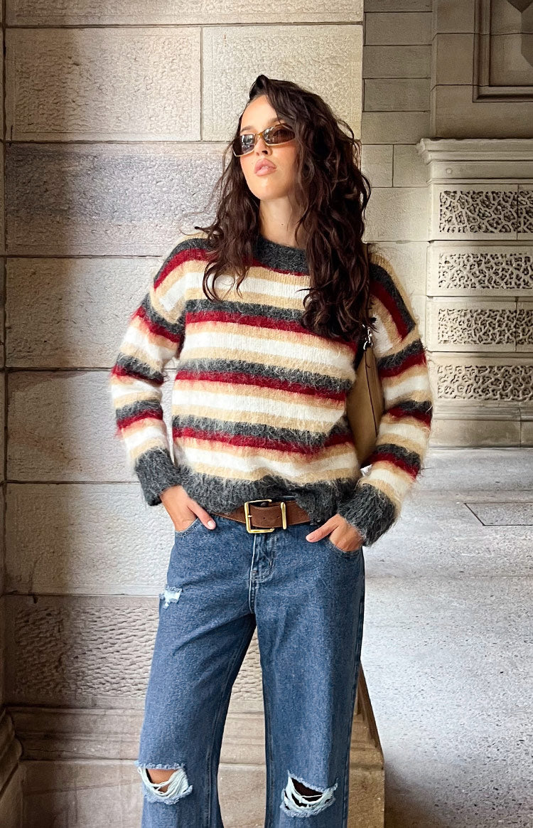 Sicily Çok Renkli Çizgili Oversized Kazak