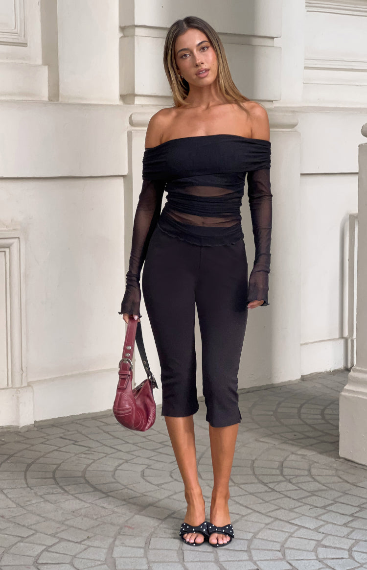Gökyüzü Siyah File Off Shoulder Üst