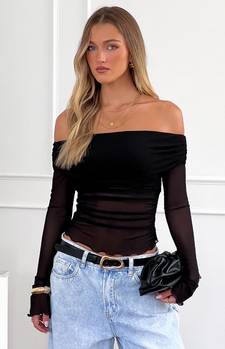 Gökyüzü Siyah File Off Shoulder Üst