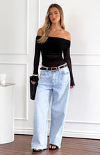 Gökyüzü Siyah File Off Shoulder Üst