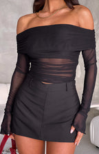 Gökyüzü Siyah File Off Shoulder Üst
