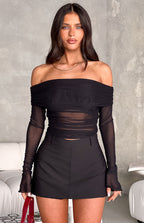 Gökyüzü Siyah File Off Shoulder Üst