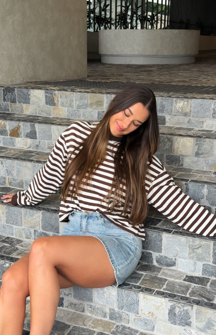 So Breezy Çikolata Şeritli Uzun Kollu Üst