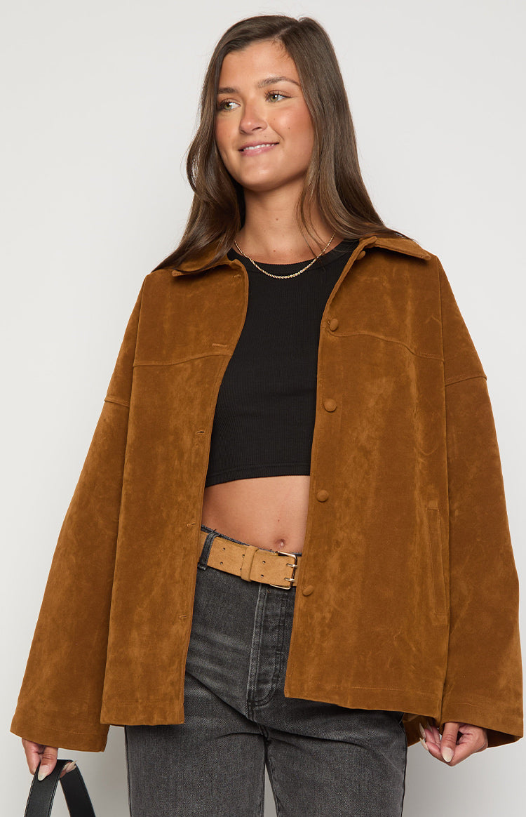 Suki Açık Kahverengi Süet Oversized Ceket