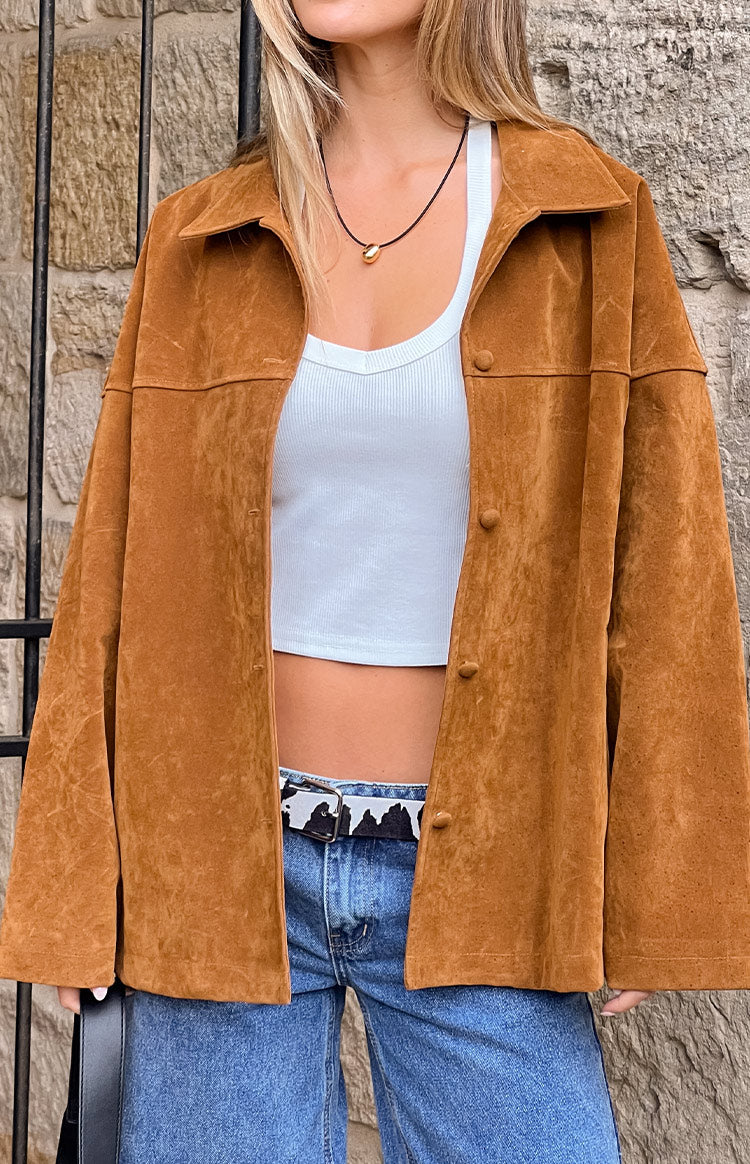 Suki Açık Kahverengi Süet Oversized Ceket