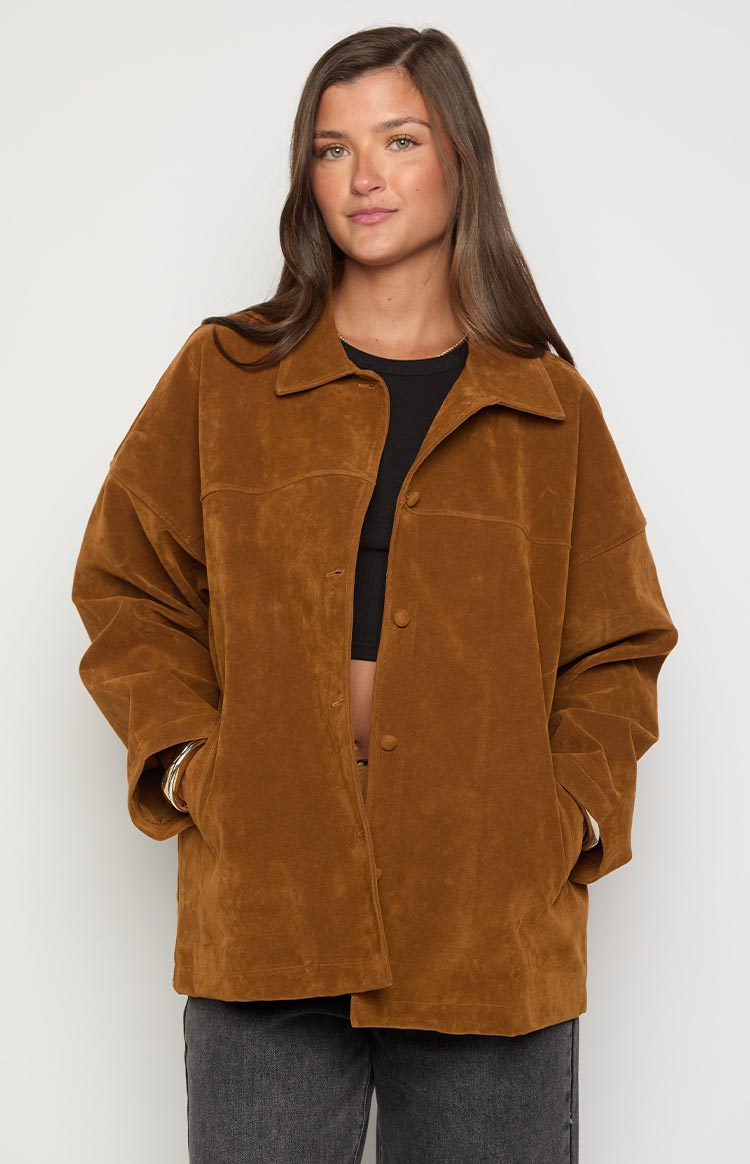 Suki Açık Kahverengi Süet Oversized Ceket