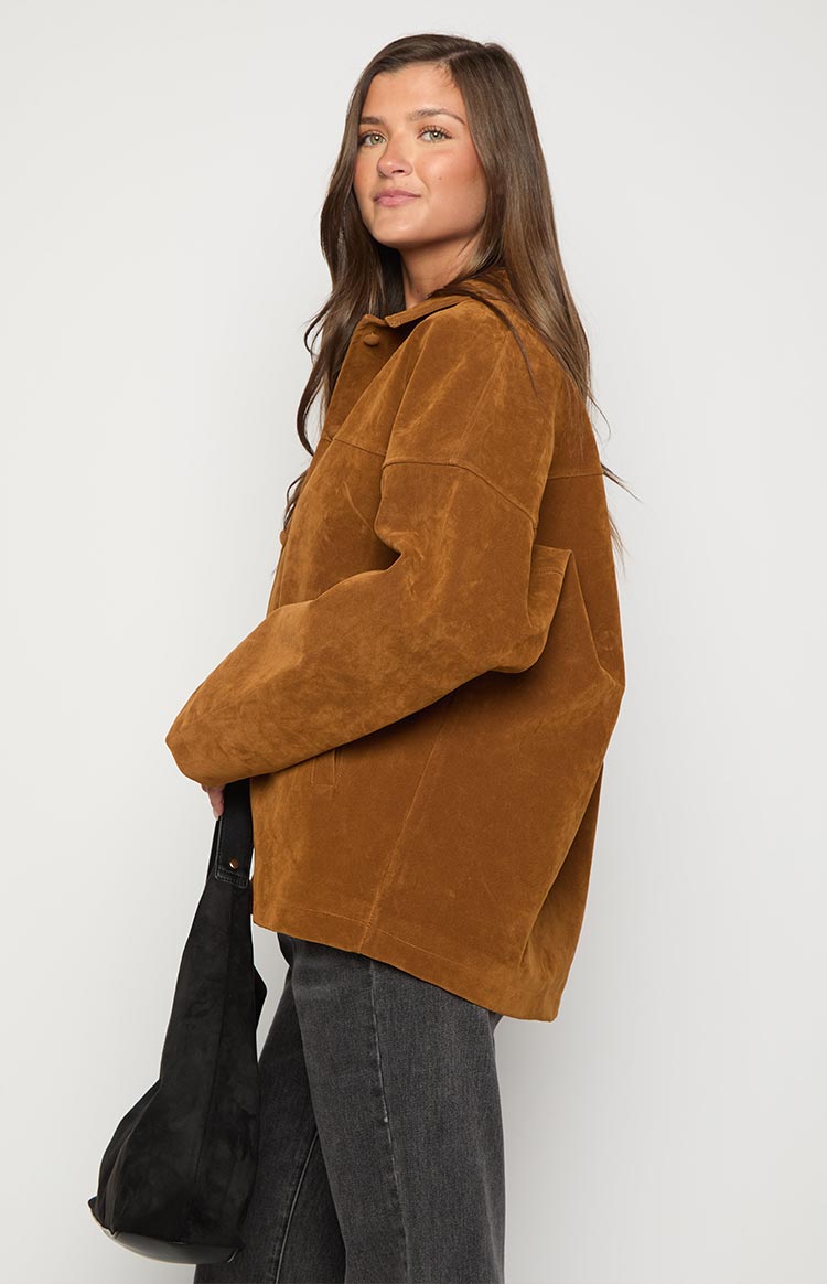 Suki Açık Kahverengi Süet Oversized Ceket