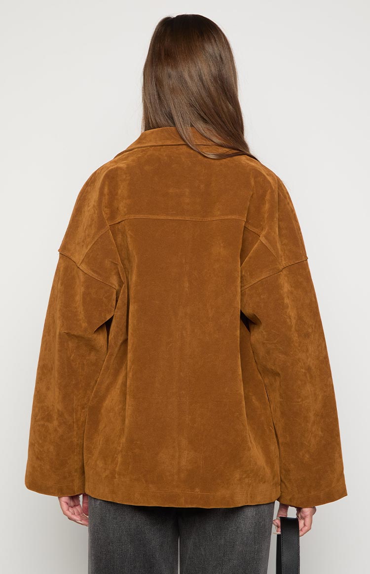 Suki Açık Kahverengi Süet Oversized Ceket