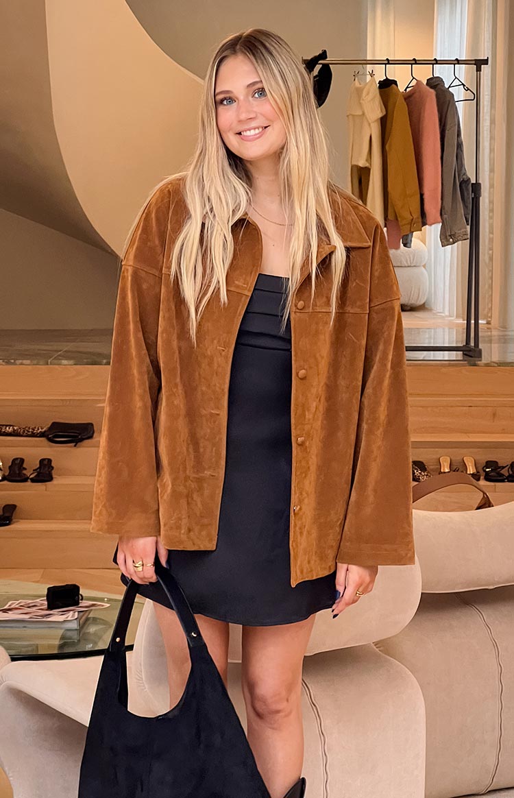 Suki Açık Kahverengi Süet Oversized Ceket