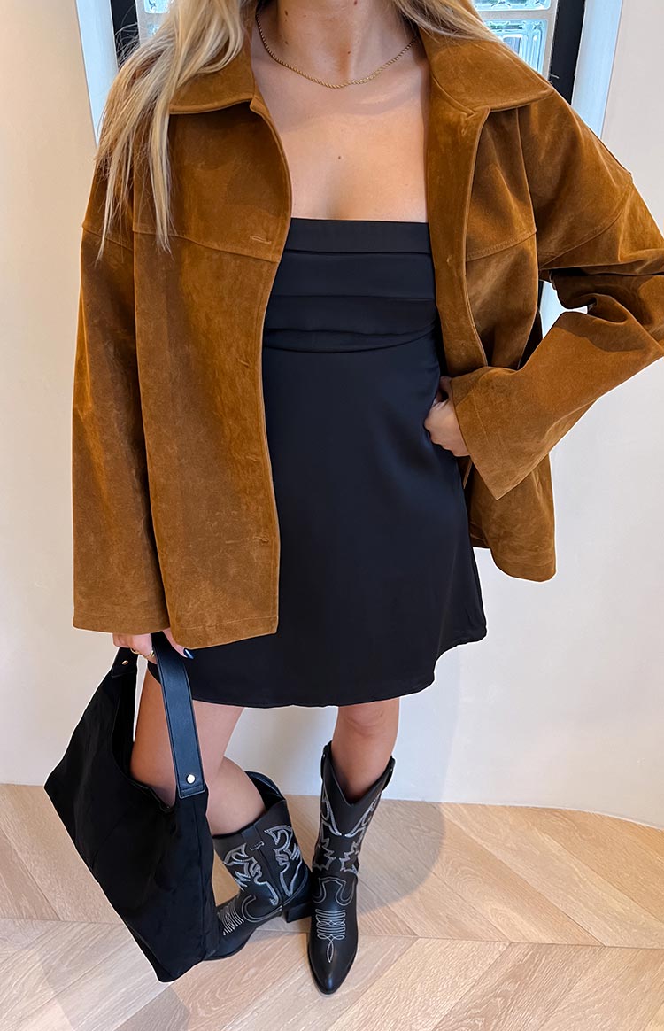 Suki Açık Kahverengi Süet Oversized Ceket