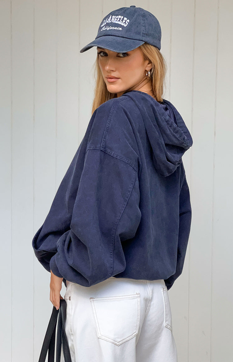 Tate Yıkanmış Lacivert Oversized Kapüşonlu Ceket