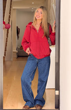 Tate Yıkanmış Kırmızı Oversized Kapüşonlu Ceket