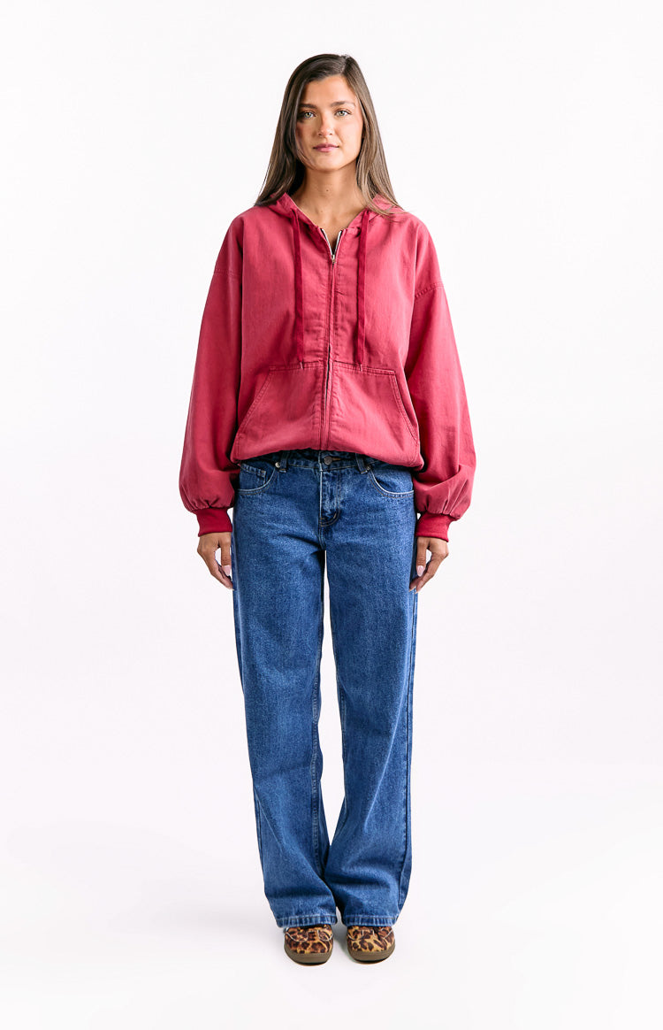 Tate Yıkanmış Kırmızı Oversized Kapüşonlu Ceket
