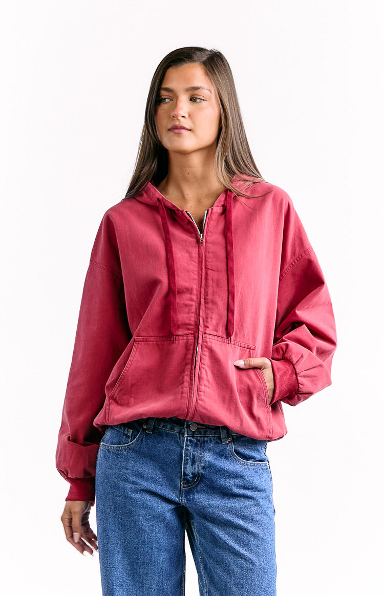 Tate Yıkanmış Kırmızı Oversized Kapüşonlu Ceket
