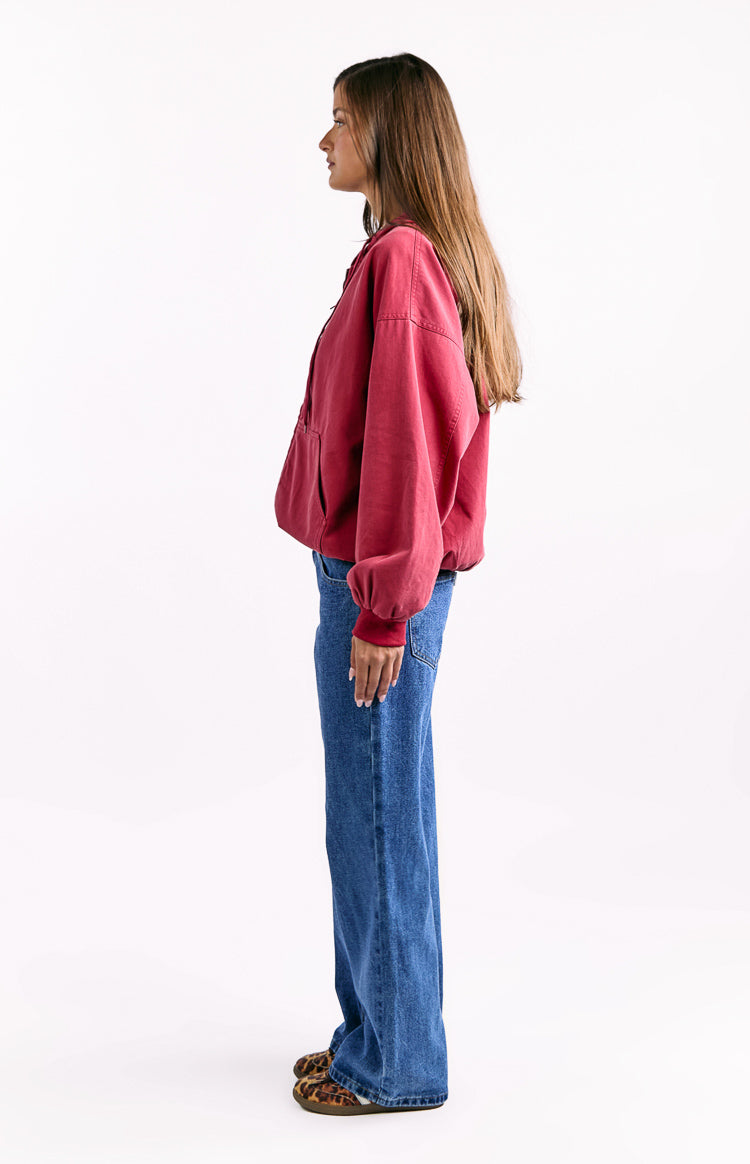 Tate Yıkanmış Kırmızı Oversized Kapüşonlu Ceket