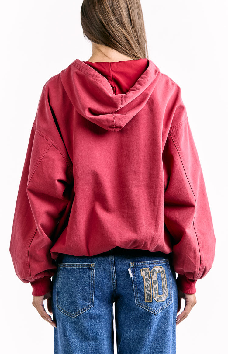 Tate Yıkanmış Kırmızı Oversized Kapüşonlu Ceket