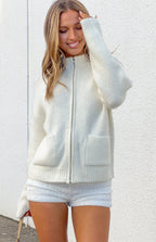 Tiff Krem Funnel Yaka Fermuarlı Oversized Kazak