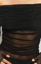 Gökyüzü Siyah File Off Shoulder Üst