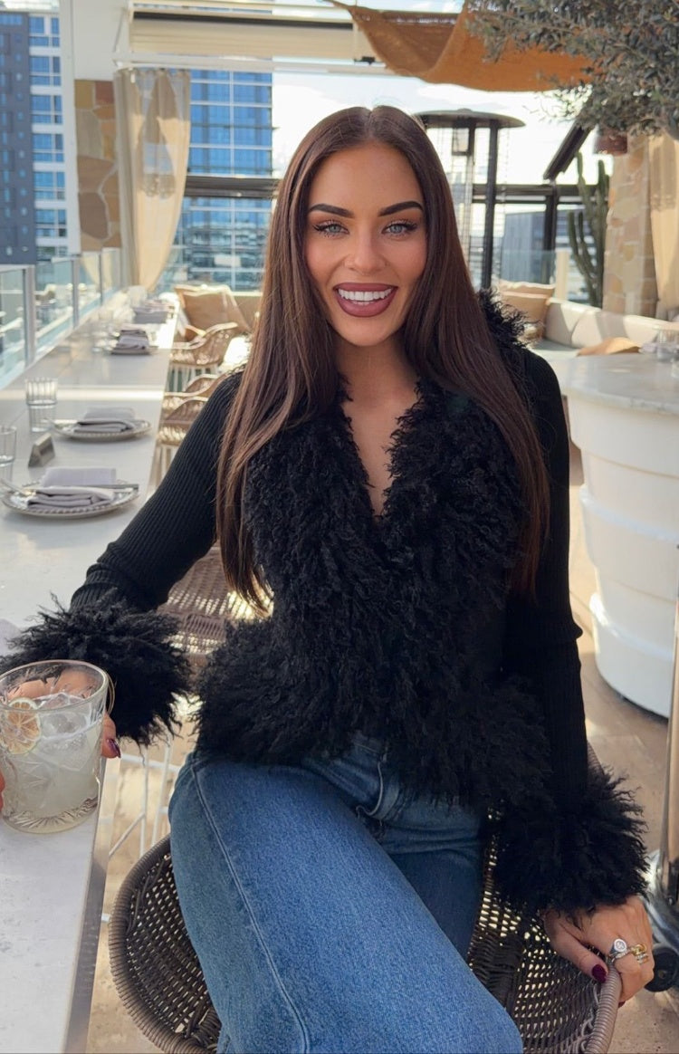 Violetta Siyah Kürk Detaylı Örgü Hırka