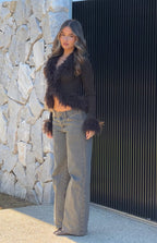 Violetta Çikolata Kürk Kenar Triko Hırka
