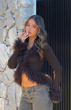 Violetta Çikolata Kürk Kenar Triko Hırka