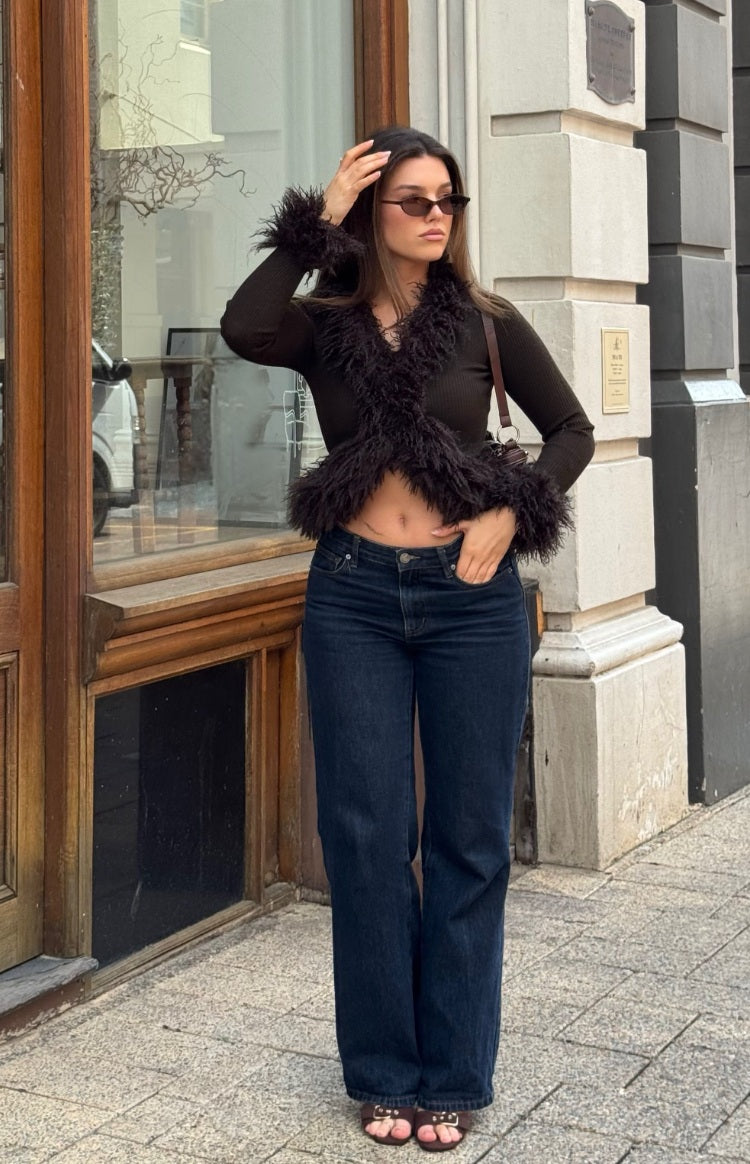 Violetta Çikolata Kürk Kenar Triko Hırka
