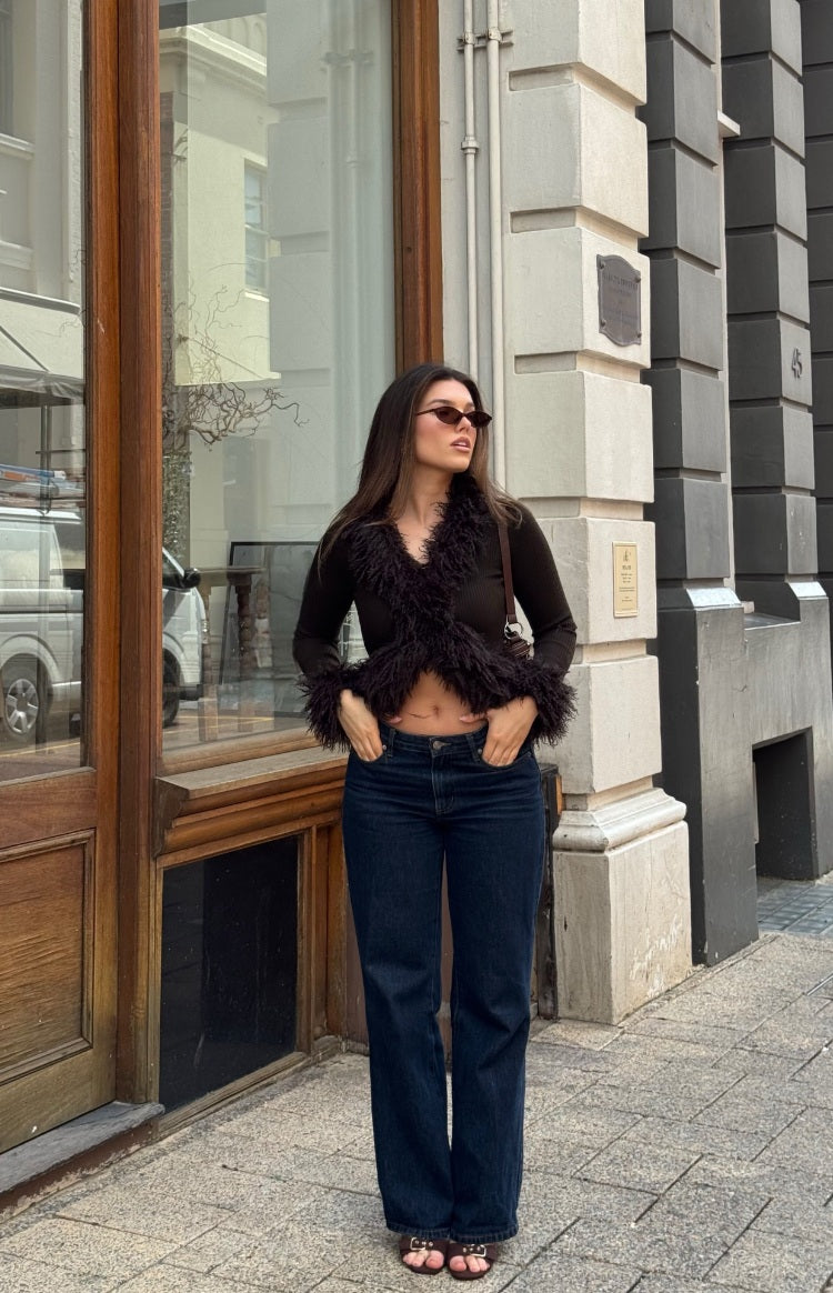 Violetta Çikolata Kürk Kenar Triko Hırka