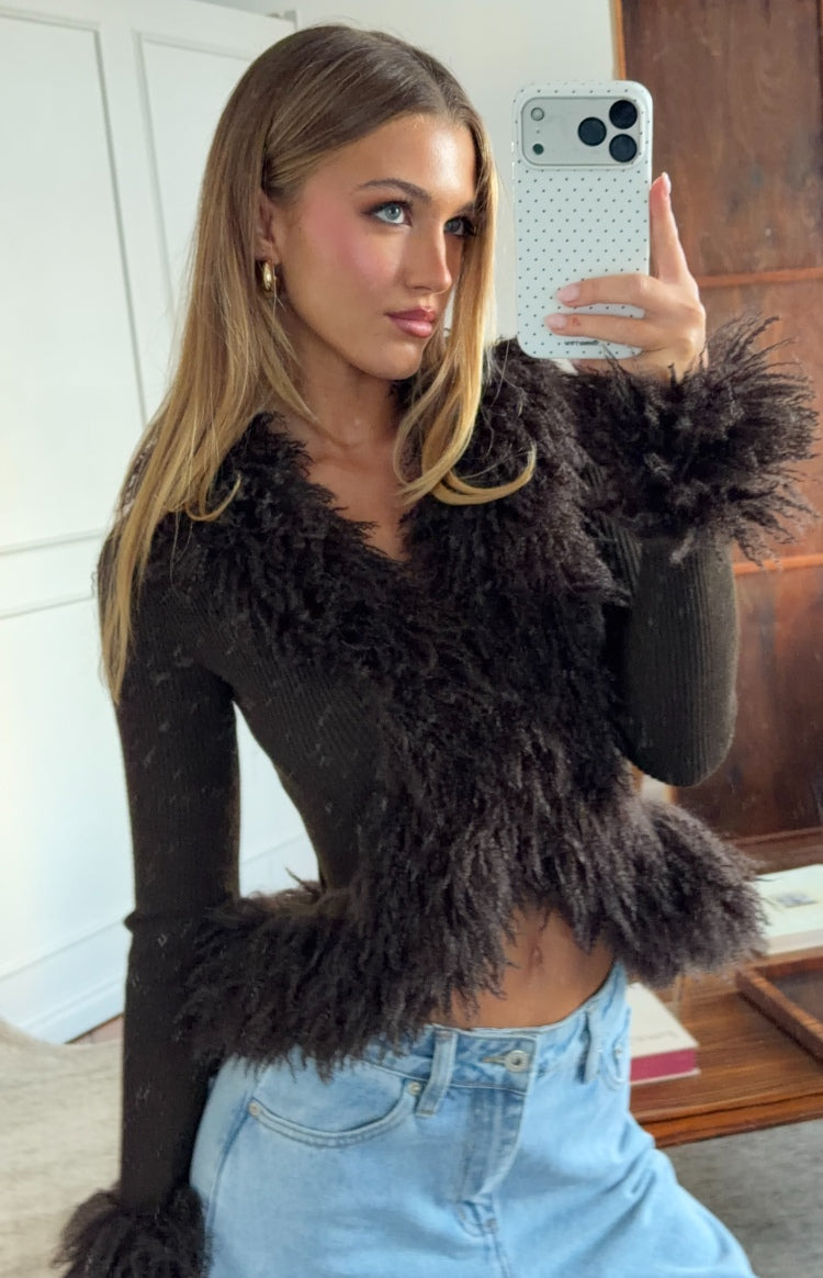 Violetta Çikolata Kürk Kenar Triko Hırka