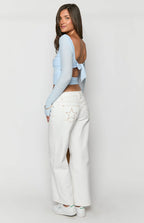 Clara Star Beyaz Denim Düşük Bel Kot Pantolon