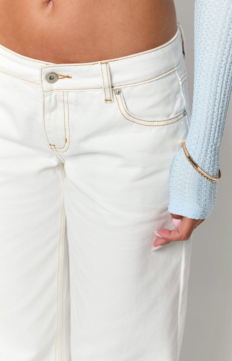 Clara Star Beyaz Denim Düşük Bel Kot Pantolon