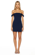 Zoella Lacivert Off The Shoulder Crepe Mini Elbise