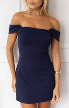 Zoella Lacivert Off The Shoulder Crepe Mini Elbise