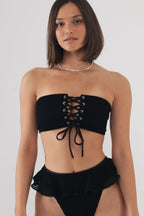 Siyah Kırçıllı Korsaj Bikini Üstü